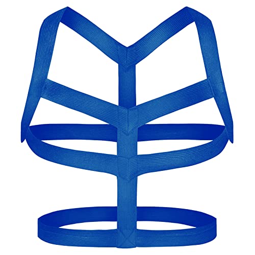 Men's Half Body Chest Harness Belt Elastic Halter Muscle Belt Clubwear Shoulder Straps Party Dance Costume (Blue,One Size)