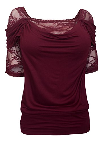 eVogues Plus Size Floral Lace Half Sleeve Top Wine - 3X