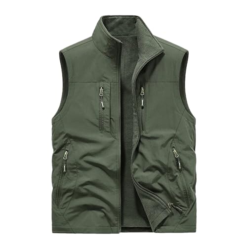 Men Casual Double Sided Fleece Vest Middle And Elderly Multi-Pocket Sleeveless Jacket