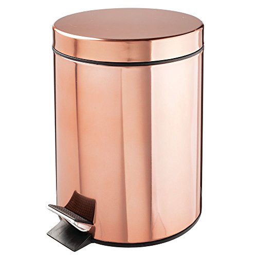 mDesign 5 Liter Round Small Metal Step Trash Can Wastebasket, Garbage Container Bin