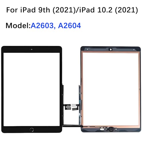 HLYGZX Touch Screen für iPad 9 2021 10.2 Zoll Digitizer Touchscreen für iPad 9th Gen A2603 A2604 Schwarz mit Home Button Reparatur Kit (Kein LCD)