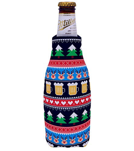 Reindeer and Beers Christmas Pattern Beer Bottle Coolie (1)