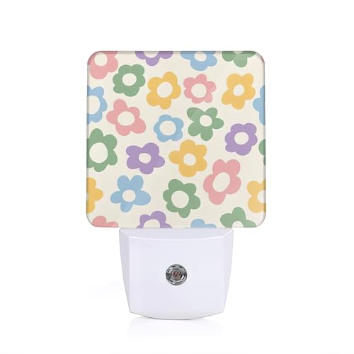 Image of Vintage Groovy Flowers Dusk to Dawn Night Light, Auto Sensor Lamp Home Indoor Stairway Kitchen Corridor, Night Lights Plug into Wall Decor, Boys Girls Women Men Room Gifts