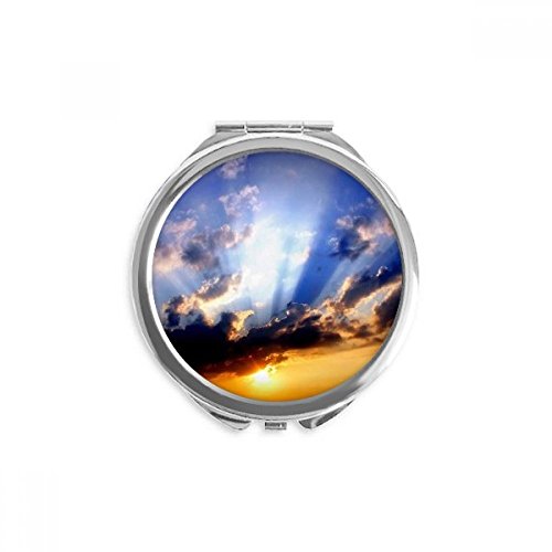 Miroir de poche bleu ciel orange nuages compact pour maquillage rapide sans encombrement