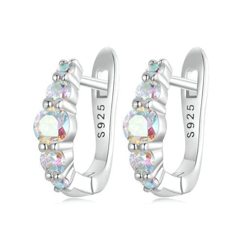 Pendientes de zircón Coloridos para Mujer en Forma de U Pendientes s925 Boda de cumpleaños de Plata Pura Día de San Valentín de Navidad Regalos para su Madre Joyas para Novias
