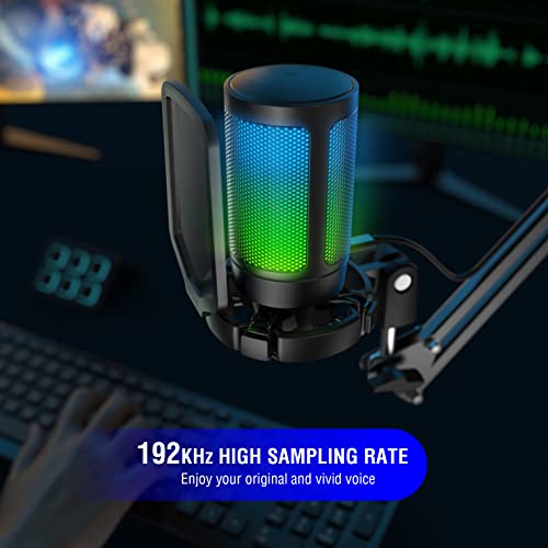 FIFINE USB Gaming Mikrofon, RGB Kondensator Mikrofone PC PS4 PS5, USB C Microphone mit Stummschalttaste, Stativ… - Image 7