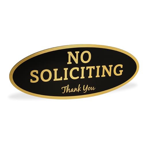 ExcelMark No Soliciting Sign for House or Business – Durable Indoor/Outdoor Sign – Easily Attach to Front Door - UV and Weather Resistant (Small - 2'x 5', Black with Gold Letters)