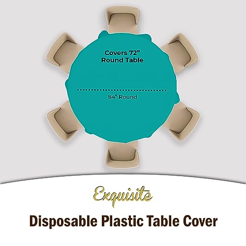 Image of Party Solids Teal Round Plastic Tablecloth - 84 Inch, Pack of 24