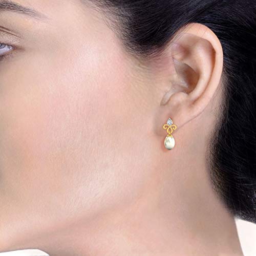 KuberBox 18KT Yellow Gold Diamond Kiya Pearl Drop Earrings for Women - Image 5