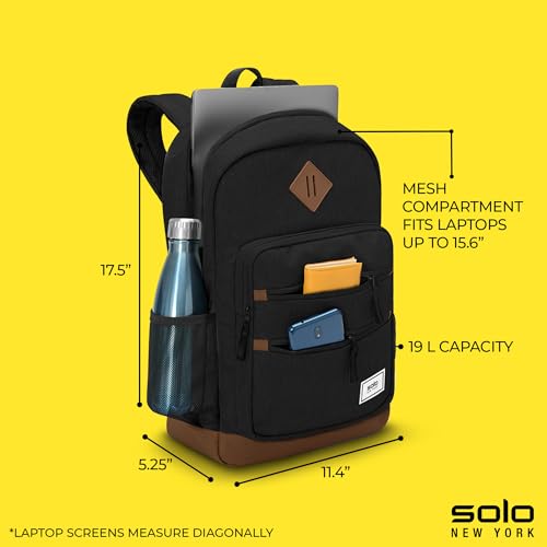 Solo New York Laptop Backpack for Women & Men -Carry On Bookbag for Travel & Work, Lightweight Bag, Side Mesh Pockets, Fits 15.6" Computer - Re:Fresh, Black3