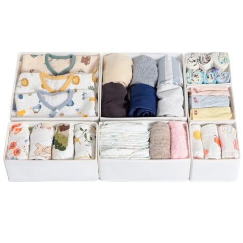 LAJIAKE 7er Set Wickeltisch Organizer passend für Malm Kommode und Kleiderschrank Faltbare Schubladeneinsätze für Wickelutensilien Kleidung & Babywäsche modular in 3 kombinierbaren Größen Weiß