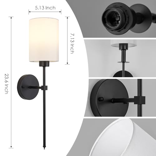 Image of Battery Operated Wall Sconces Set of Two,Wireless Rechargeable Wall Light With Remote Control, Dimmable, 1800K /3000K /4000K /6000K /RGB, Timer, for Living Room, Bedroom, Fireplace, TV, 23.6 Inch Black