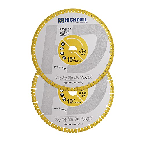 Image of HIGHDRIL Diamond Metal Cutting Blade - 2pcs 250mm/ 10inch Heavy Duty All-Purpose Cutting Disc for Rebar Sheet Metal Angle Iron Stainless Steel Granite Marble