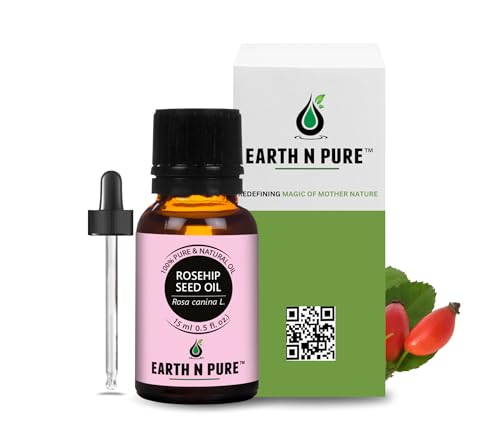 Image of Earth N Pure Rosehip Oil for Face & Glowing Skin - 100% Pure Natural Rosehip Seed Oil for Even Skin Tone, Hydration & Radiance - Cold Pressed Face Oil - 15ml