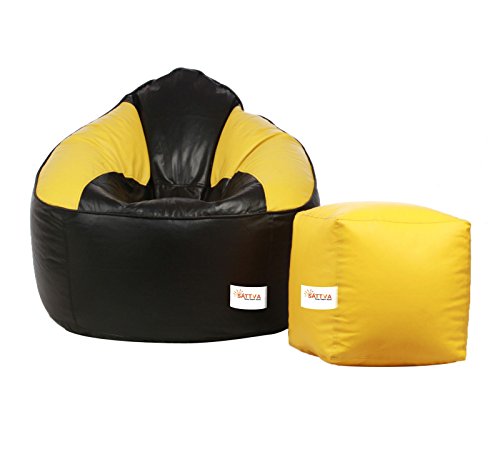 Image of Sattva Combo Muddha Bean Bag Cover Black AND Yellow XXXL with square stool