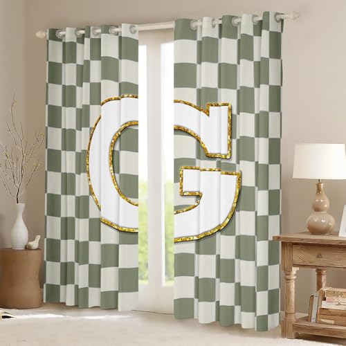 Image of Erosebridal Sage Green Checkered Blackout Curtains for Bedroom Living Room Plaid Initial G Window Curtains 2 Panels 42 inch Wx90 L Personalized Monogram Drapes,Grids Gingham Window Treatments