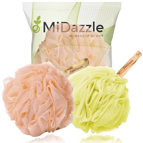Image of Midazzle Luxury Bathing Loofah Sponge Exfoliator Scrubber for High Lather Cleansing (Pack of 2, Orange & Yellow)