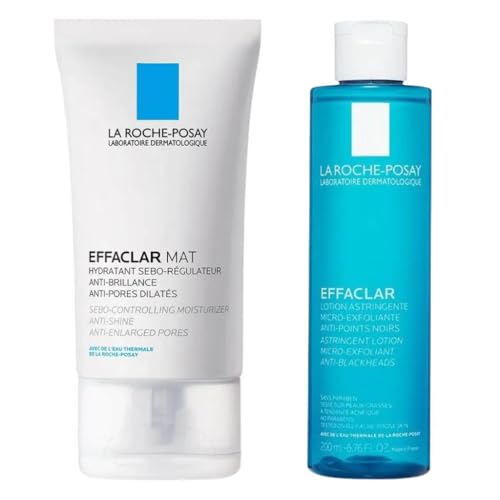 La Roche-Posay Effaclar Mat Moisturiser & Astringent Micro-Exfoliant Lotion Duo – Anti-Shine & Pore-Refining Care – 40ml + 200ml