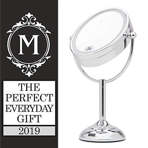 Mirrorvana Motion Sensor LED Lighted Makeup Mirror ~ Double Sided 5x/1x Magnifying ~ AC Adapter or Battery Operated ~ 9" x 8" Oval Reflection, 16" Height