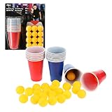 Cepewa Trinkspiel Bier Pong 48 teilig Becher + 24 Bälle je 12x blau 12x rot Partyspiel Beerpong (1 x 48tlg. Trinkspiel)