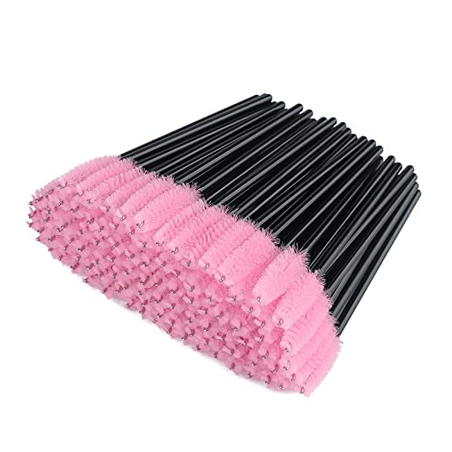 Image of G2PLUS 50pcs Disposable Eyelash Brushes, Mascara Wands Applicator Makeup Kits, Eyelash Spoolies Brushes for Lash Extensions, Eyebrow Grooming, Makeup Kit, Salon Professional Use (Black+Pink)