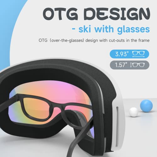 RIOROO Kids Ski Goggles, Toddler Ski Goggles Snowboard Goggles For Boys Girls Aged 3-14, 100% UV Protection OTG Ski Goggles - Thumbnail 4