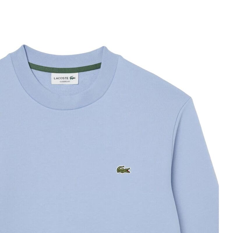 Lacoste Sudadera Classic Fit de Felpa, Color Azul, Cuello Redondo, Algodón Orgánico, Cocodrilo Bordado