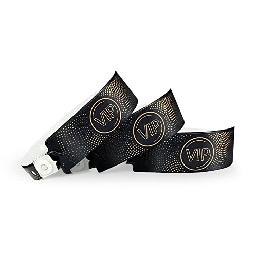 Wristall VIP Plastic Wristbands for Event- 100 Count Black Party Wristbands Vinyl Band for Club