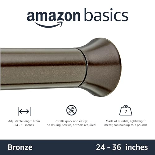 Image of Amazon Basics No Drill, Non Slip Tension Curtain Rod, Adjustable Length 24-36 inch, Classic Finial, Bronze