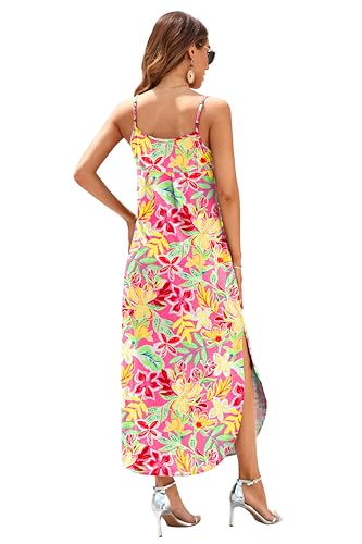 Image of HUSKARY Women's Summer Casual Sleeveless V Neck Strappy Split Loose Dress Beach Cover Up Long Cami Maxi Dresses with Pocket