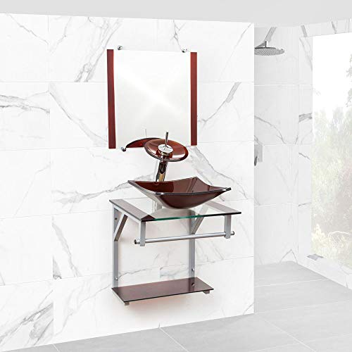 Gabinete Para Banheiro De Vidro Roma 40 Cm Com Torneira Cascata