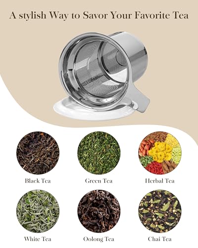 MALACASA Ceramic 18 oz Tea Mug with Lid and Infuser, Khaki White | Large Tea Cup for Loose Leaf Tea, Heat-Resistant, Microwave & Dishwasher Safe, Speckled Glaze Coffee & Tea Brewer Mug - image 7