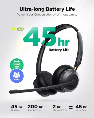 acer Wireless Headset with Mic for Work,Bluetooth Headset for Clear Call ＆ Meeting, Work Headset with Charge Stand for Remote & Office, Bluetooth 5.3 & 2.4G Headset for PC, Phone, Teams, Zoom - OHR689 - image 6