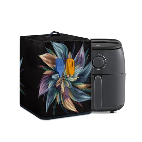NETILGEN Air Fryer Cover Dust Cover Dust Protection Insulated Kitchen Appliance Cover with Top Handle and Accessories Pockets Gift for Women, Flower Brown Blue