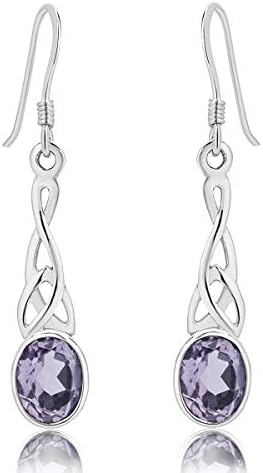 DTPsilver® 925 Sterling Silver Drop/Dangle Hooks Earrings - Trinity Knot - Celtic Collection - Various Natural Gemstones