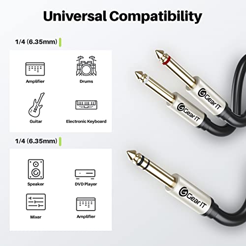 Gearit 1/4 Inch Trs Stereo To Dual 1/4 Inch Y-Splitter Insert Cable (15Ft) 1/4 Inch Male Jack To Dual 1/4Inch(6.35Mm) Male Ts Mono Breakout Cable Audio Patch Quarter Inch Cord - 15 Feet #TOP6