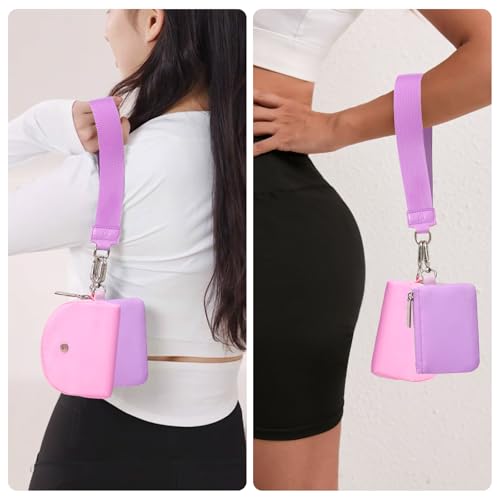 Image of Keychain Wallet Mini Zip Around Wristlet Wallets for Women Detachable Dual Pouch Wristlet Portable Coin Purse Small Wallets With RFID Blocking (Purple & Pink)