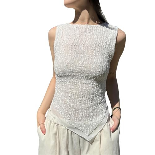 Women Irregular Tank Tops Casual Summer Solid Color Sleeveless Shirt Basic Vest Aesthetic Clothes Streetwear