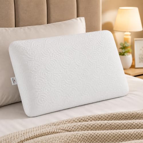 Image of Memoir Elegant Gold Memory Foam Pillow | Queen Size - 55cm x 35cm - Height 11cm | Enhanced Ergonomic Support| Pressure Relief Neck & Head During Sleep | Washable Premium Spun Outer Zip Cover