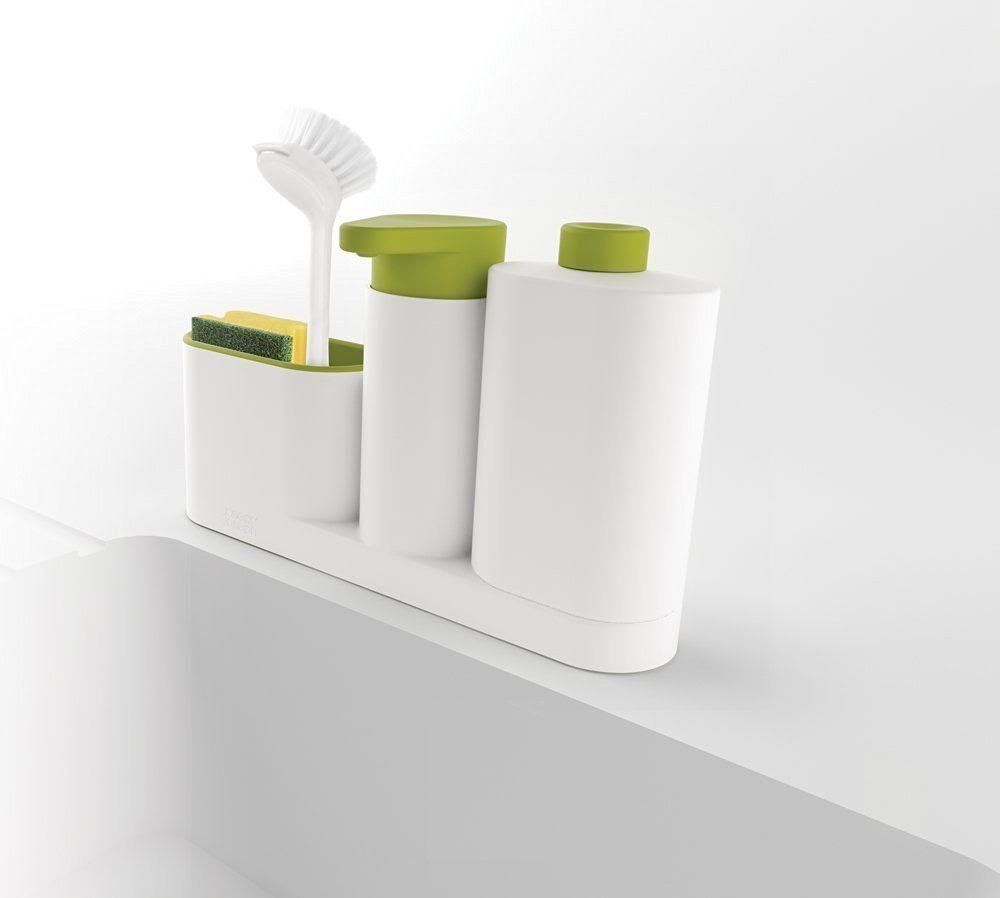 PEARL ACE 3-Piece Sink Tidy Set Plus - Kitchen Sink Organizer with Built in Soap Dispenser, Dishwasher Liquid, Brush, Sponge, etc. 3