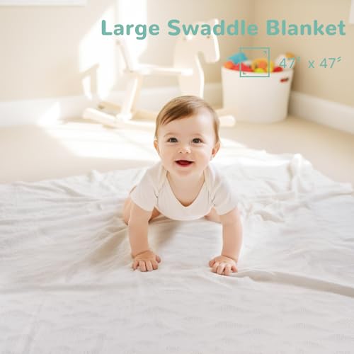 Image of HECCEI Muslin Baby Swaddle Blanket Bamboo Cotton 47 x 47 Inches | Soft Breathable Receiving Blanket Swaddles for Newborn Registry Gift for Baby Showers