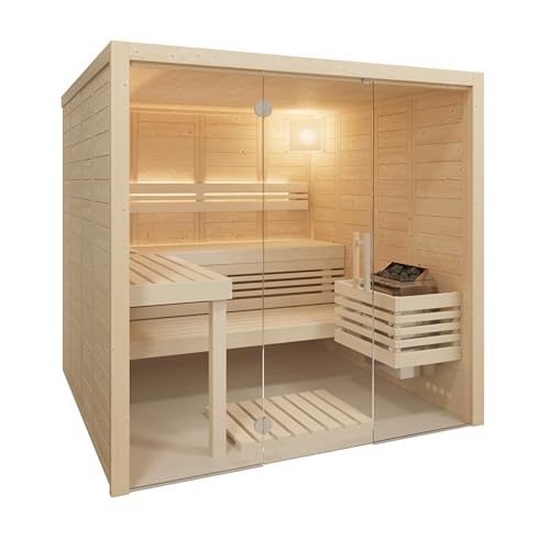 Infraworld Solido Glas Massivholzsauna aus nordischer Fichte 210x212x202cm
