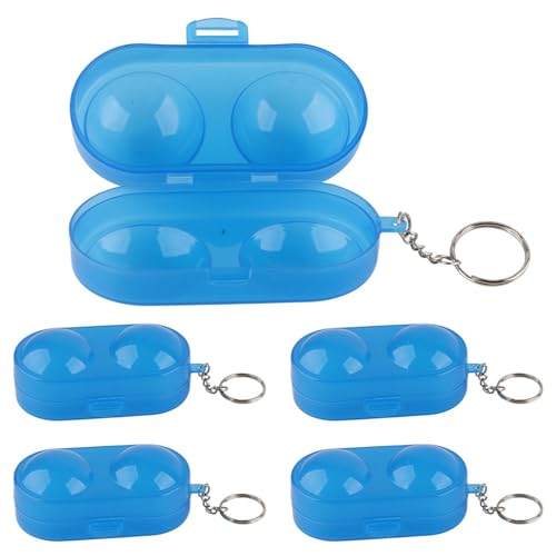 Yuecoom 5Pcs Plastic Table Tennis Storage Box,Pong Ball Container Hold 2 Balls with Chain Portable Table Tennis Ball Protective Case Ball Holder (Blue (Send Chain))