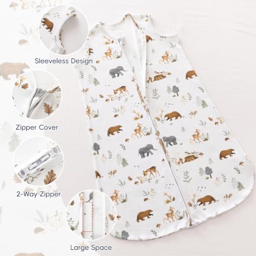 Image of PHF 100% Organic Cotton Baby Sleep Sack 12-18 Months, Soft Lightweight Wearable Blanket for Babies, 2-Way Zipper 0.3 TOG Comfy Toddler Sleeping Sack 3 Pack for Boys Girls Neutral, Woodland (Large)