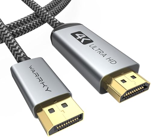 WARRKY 4K DisplayPort to HDMI Cable 10FT[Metal Case, Nylon Cable] One-Way Transmission DP 1.2...