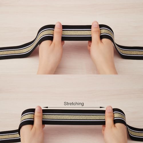 GORGECRAFT 4.3m 40mm Wide Gold and White Striped Elastic Band Black Flat Stretchy Webbing Sewing Knitting Strap Trim Ribbon for DIY Craft Waistband Headband Bags Garments Accessory - Image 3