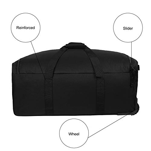 Military Tactical Wheeled Deployment Trolley Duffel Bag Heavy-Duty Camping Hiking Running Trekking ( 08360A Black)