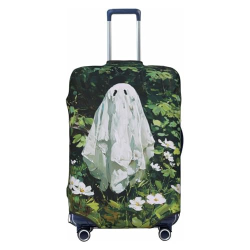 Ghost In The Garden White Flowers Elastic Travel Luggage Covers Dustproof Scratch-Resistant Suitcase Protector Fit 22-24 Inch