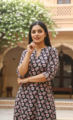 Image of Women's Cotton A-Line Kurta Palazzo Set | Printed Ethnic Co-Ord Set for Office Wear & Festive Look | Comfortable Breathable Fabric Kurti Pant Set for Women