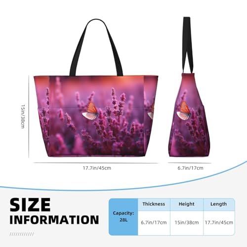 Purple Tulip Butterfly Print Large Capacity Foldable Washable Zipper Beach Travel Tote Bag ShoppingBag4